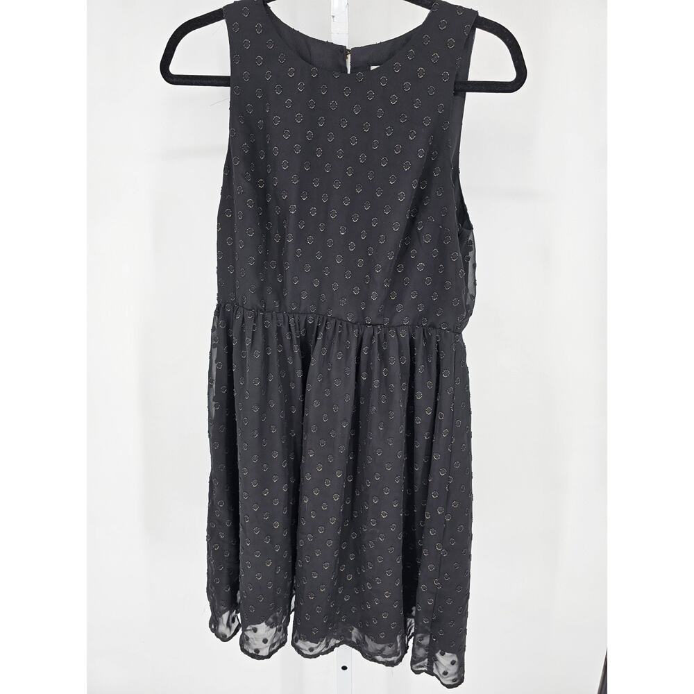 A New Day Womens Sz M Knee Length Dress Black Sleeveless Gold Metallic Weave